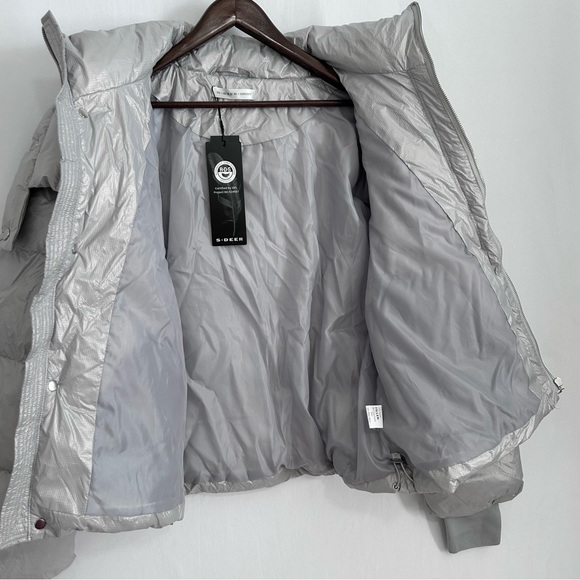 S.DEER Women High Neck Collar Bright Surface Short Puffer Goose Down Jacket Sz L - Picture 5 of 16